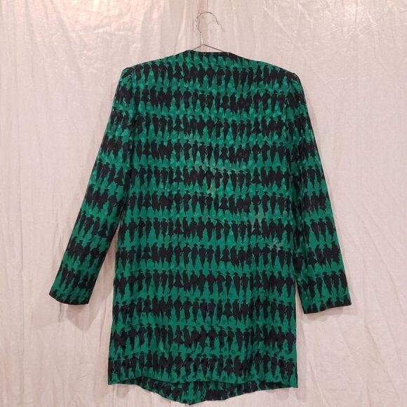 Vintage Dennis Goldsmith Green Silk Button Down Blouse W/ Women Silhouette Print - Picture 6 of 15